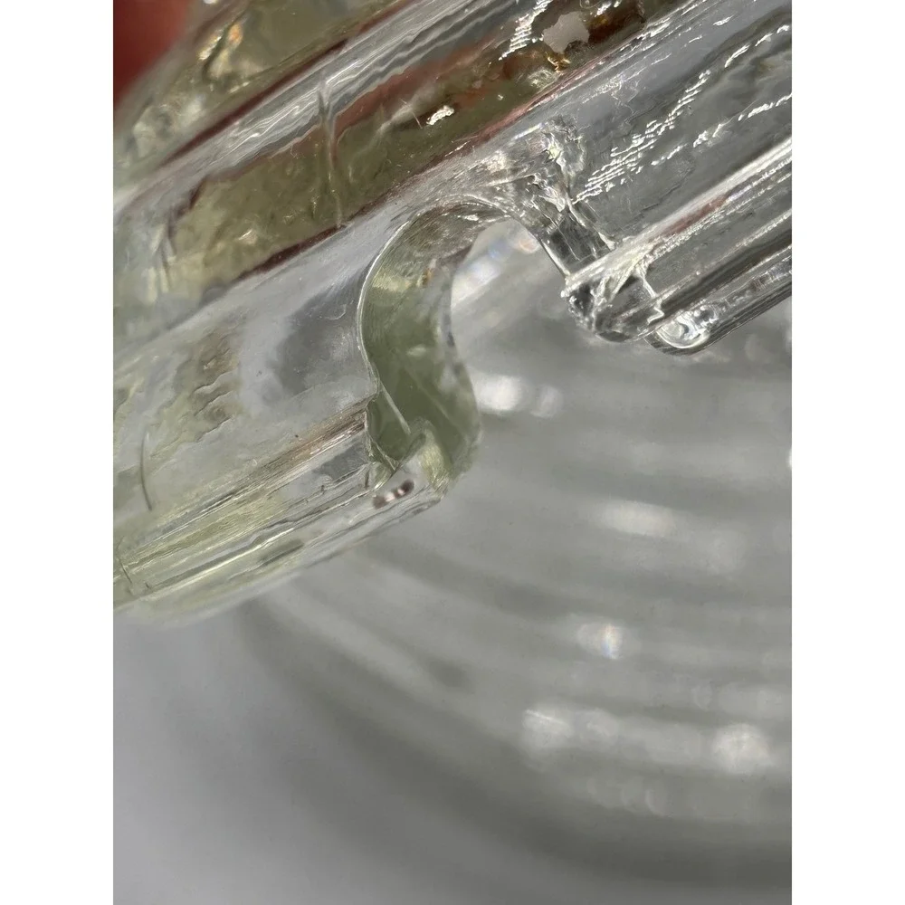 Vtg Clear Glass Beehive Honey Pot Ribbed Jar with Notched Lid Farmhouse Decor